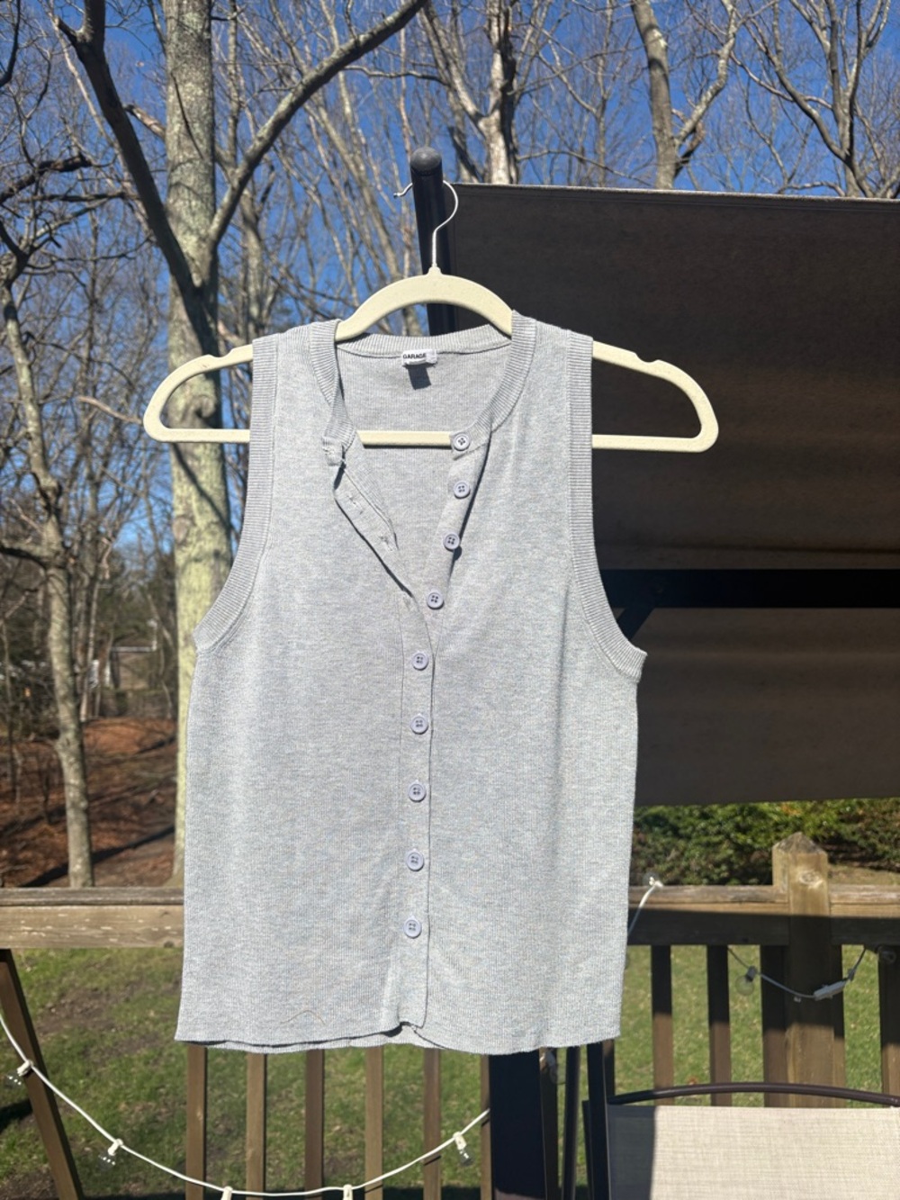 Garage Light Gray Button-Front Ribbed Tank Top